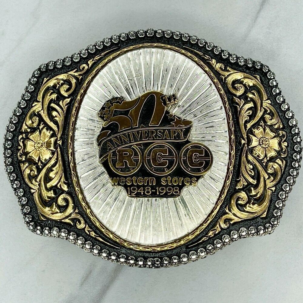 Vintage 1998 RCC Western Stores 50th Anniversary Belt Buckle Award Design ✨